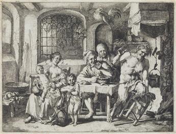 CHRISTIAN WILHELM ERNST DIETRICH (after Jordaens) A Satyr and Peasants